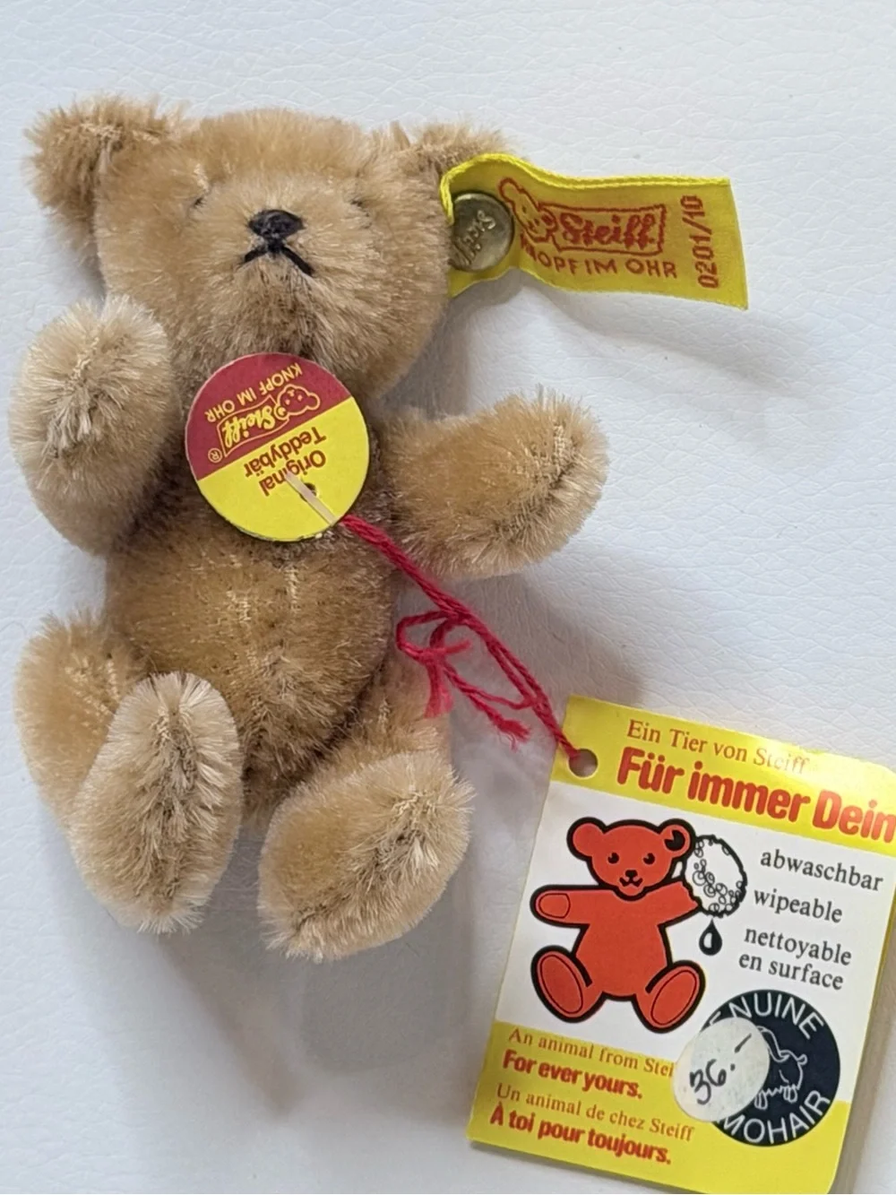 Vintage Steiff Miniature Teddy Bear 0201/10 Mohair Jointed Tags W. Germany 3.5